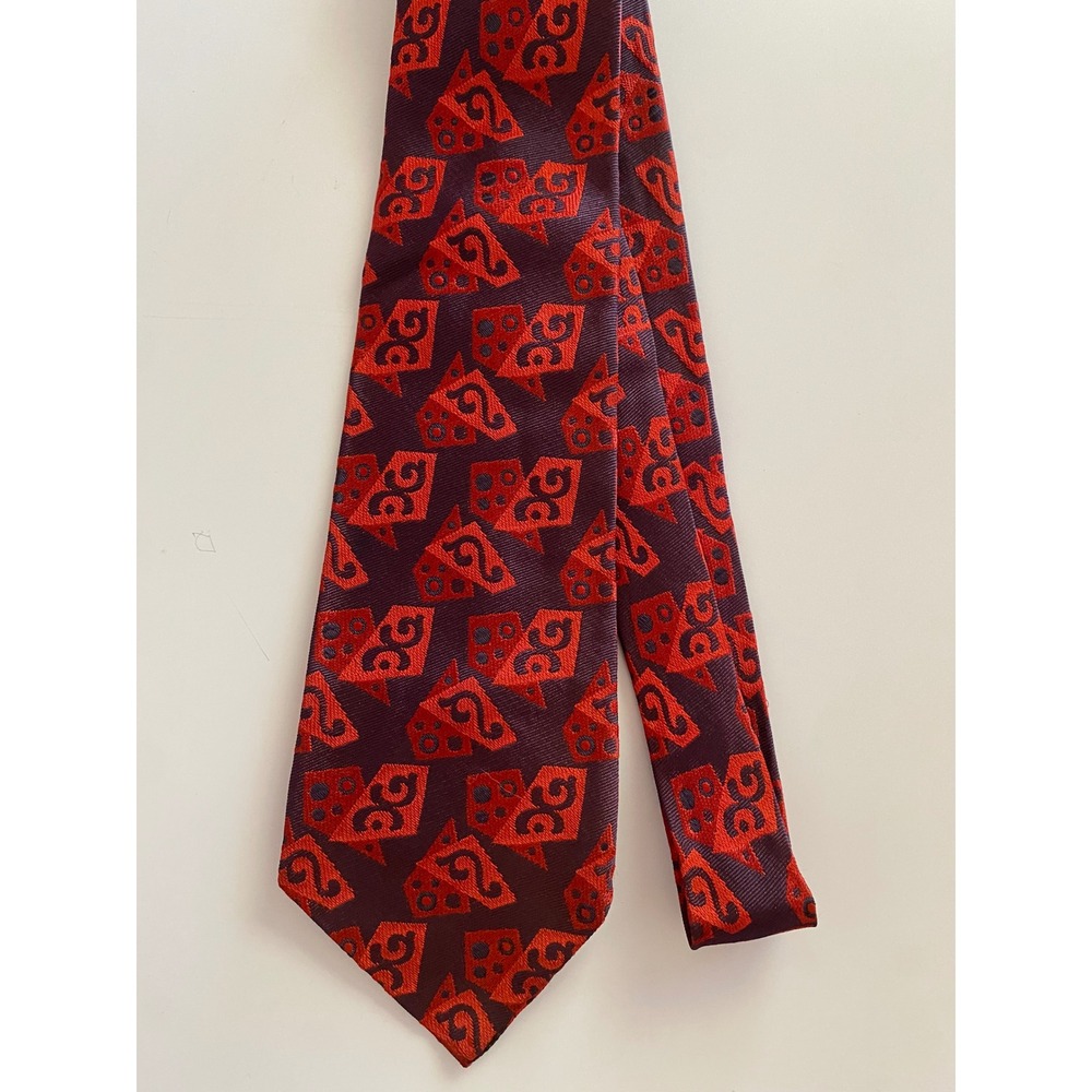 Rhodia Vintage Mens Geometric Abstract Tie Red‎ Burgundy Made in Italy